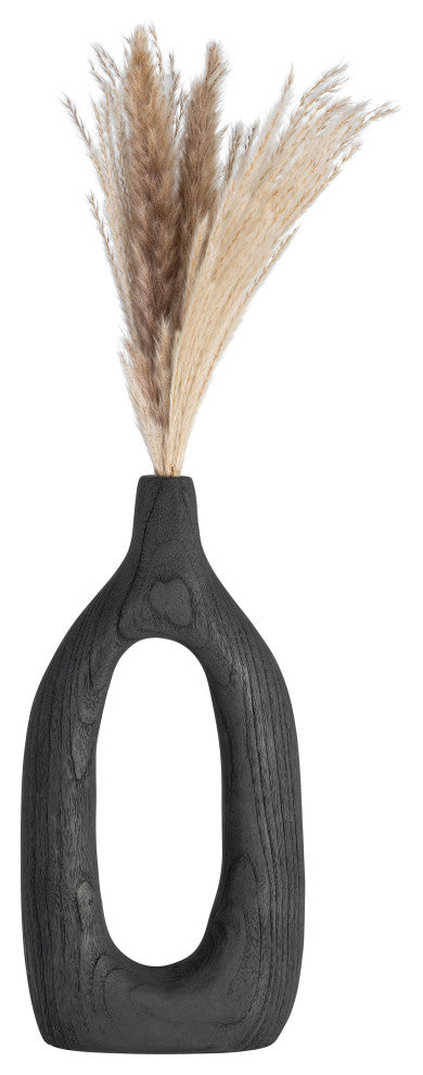 Wood, 14"H Cut-Out Vase, Black