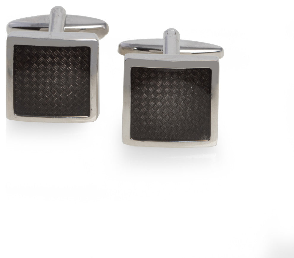 "Carbon Fiber" Rhodium Plated Cufflinks