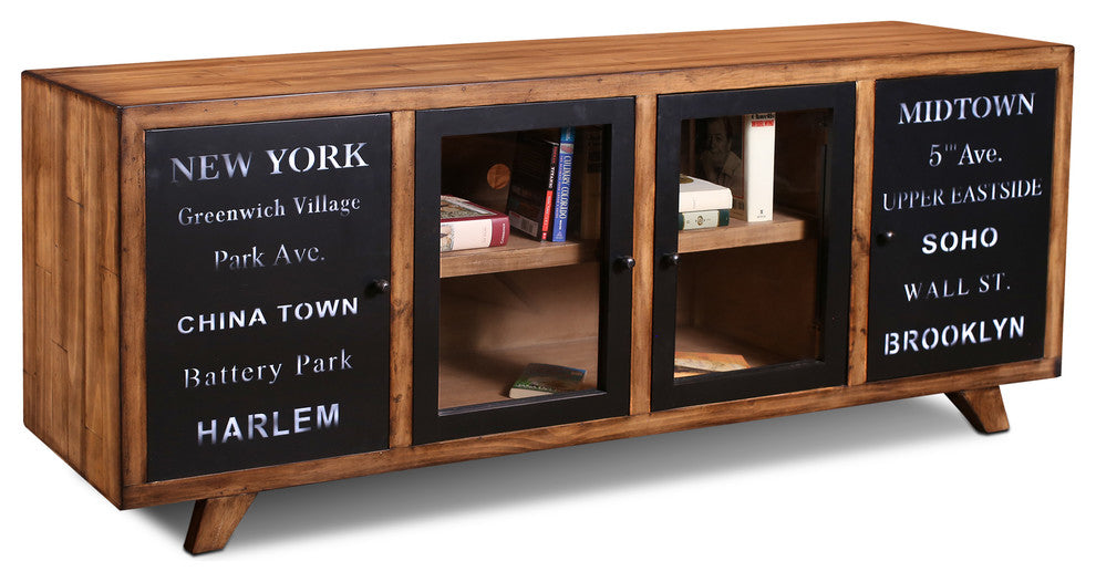 City Loft Solid Wood 80" Console/Bookcase, New York Graffiti