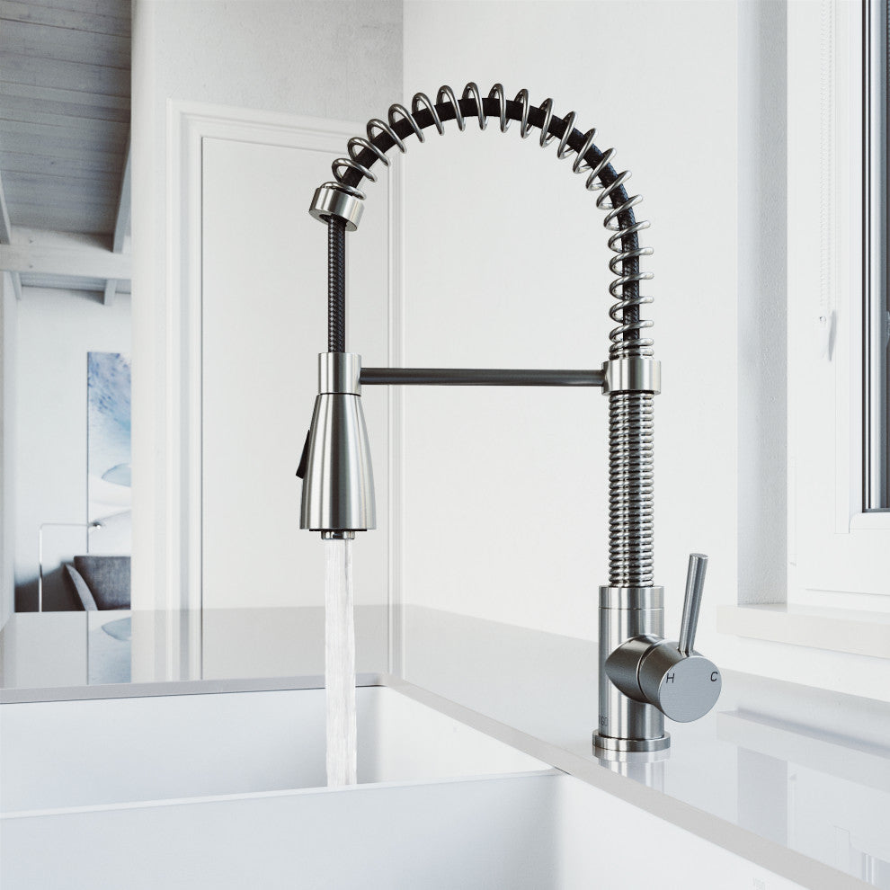 VIGO Brant 19" H Single Handle Pull-Down Sprayer Kitchen Faucet, Stainless Steel, Without Extras