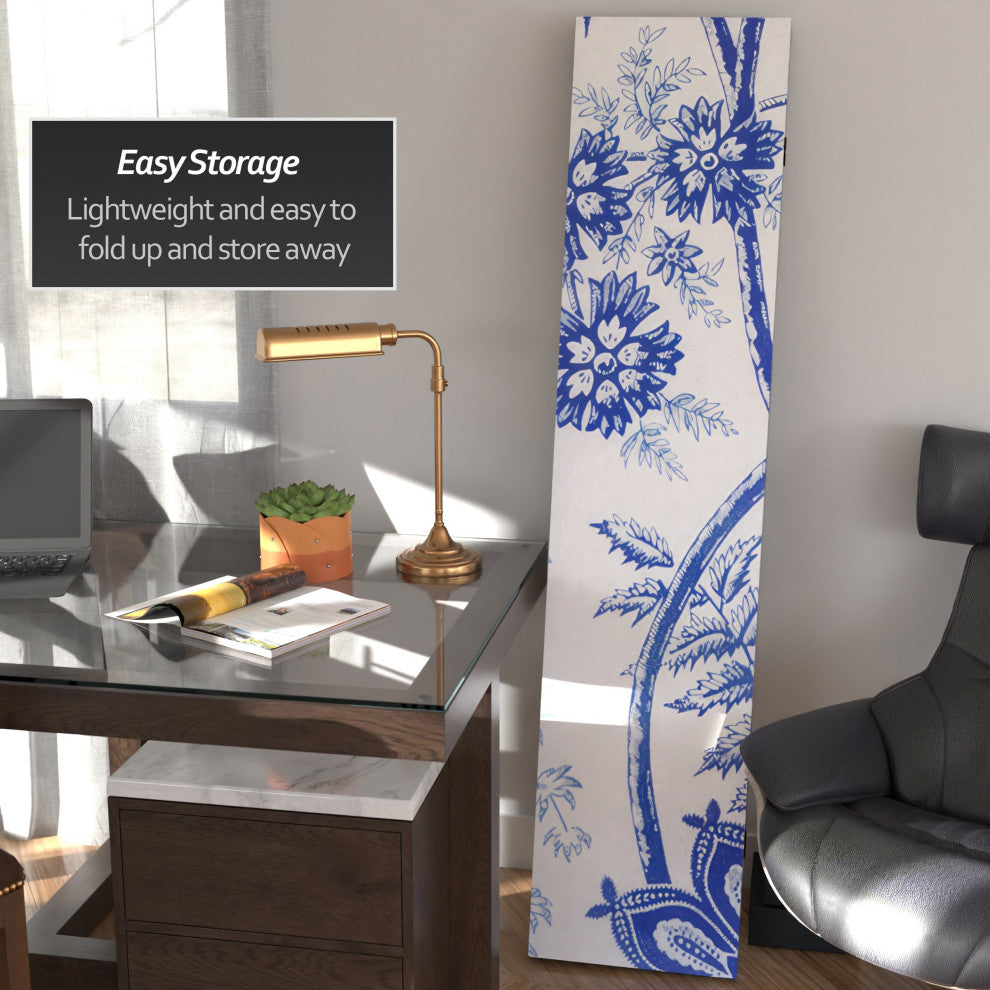 6'' Tall Blue Toile Double Sided Room Divider