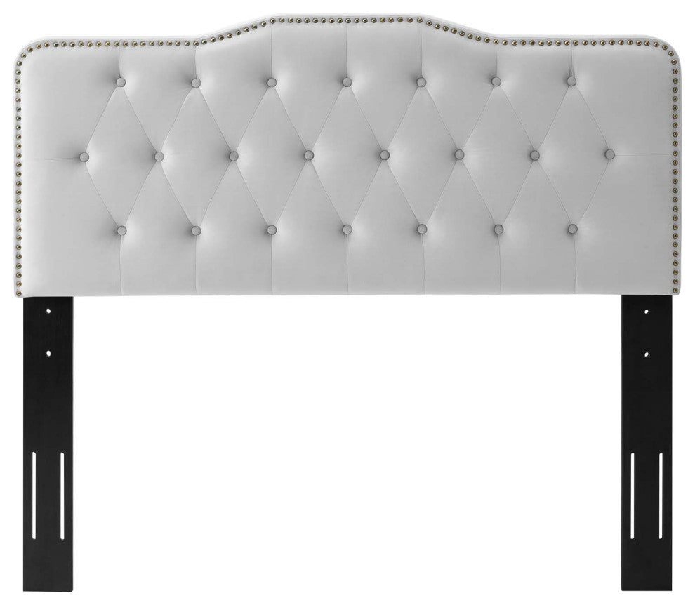 Tufted Headboard, Full Queen Size, Velvet, Light Gray, Modern Contemporary