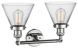 Large Cone 2-Light Bath Fixture, Clear Glass, Polished Chrome