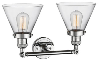 Large Cone 2-Light Bath Fixture, Clear Glass, Polished Chrome