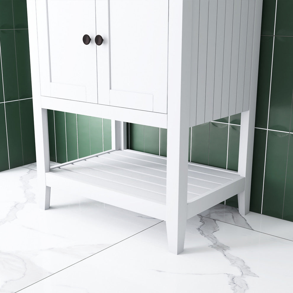 24" Wood Freestanding Bathroom Vanity with Integrated Ceramic Sink, White, 24" X