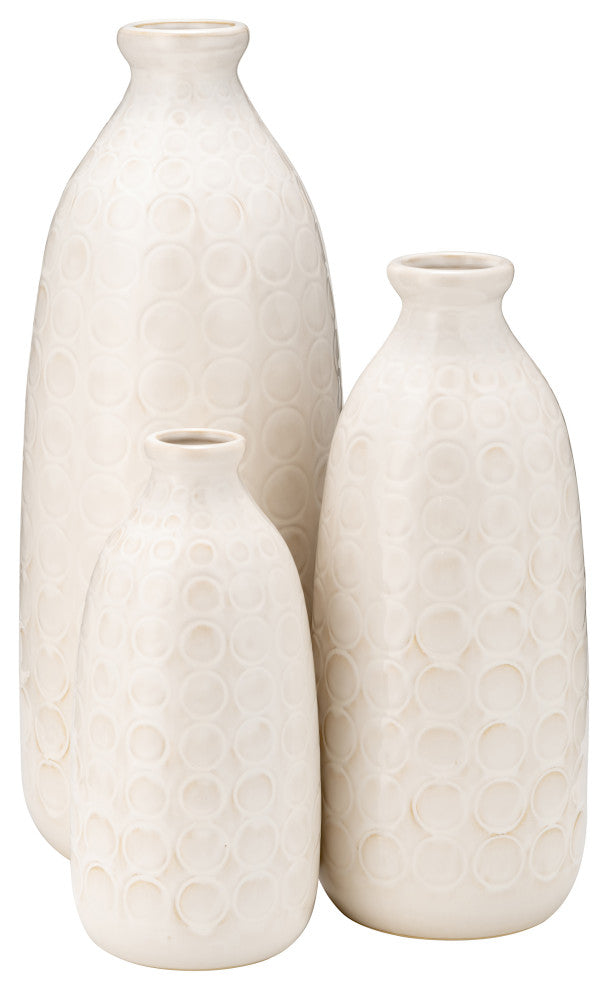 Ceramic 12" Circles Vase, Beige