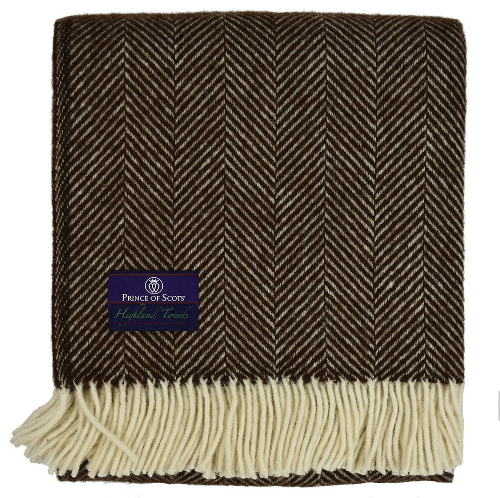 Highland Tweed Herringbone Pure New Wool Throw, Vanilla Bean