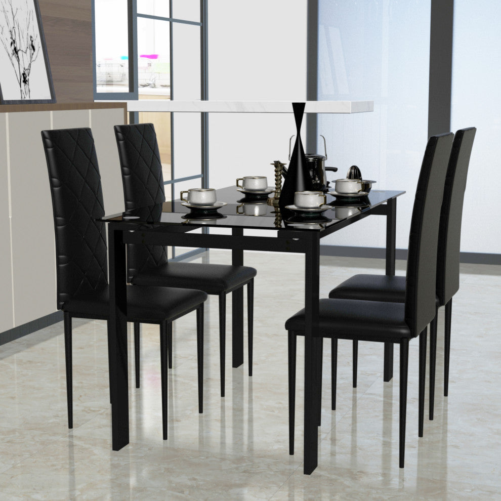 Tansole Black PU Leather With Metal Frame Dining Chairs, Set of 4
