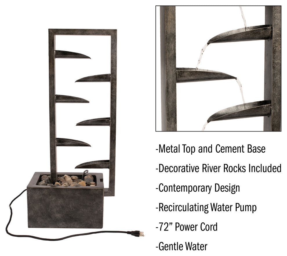 Pure Garden 7-Tier Modern Metal And Concrete Water Fountain