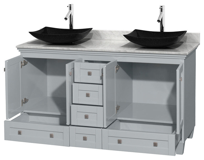 Acclaim Vanity, Oyster Gray, 60", Arista Black Granite, White Carrera Marble