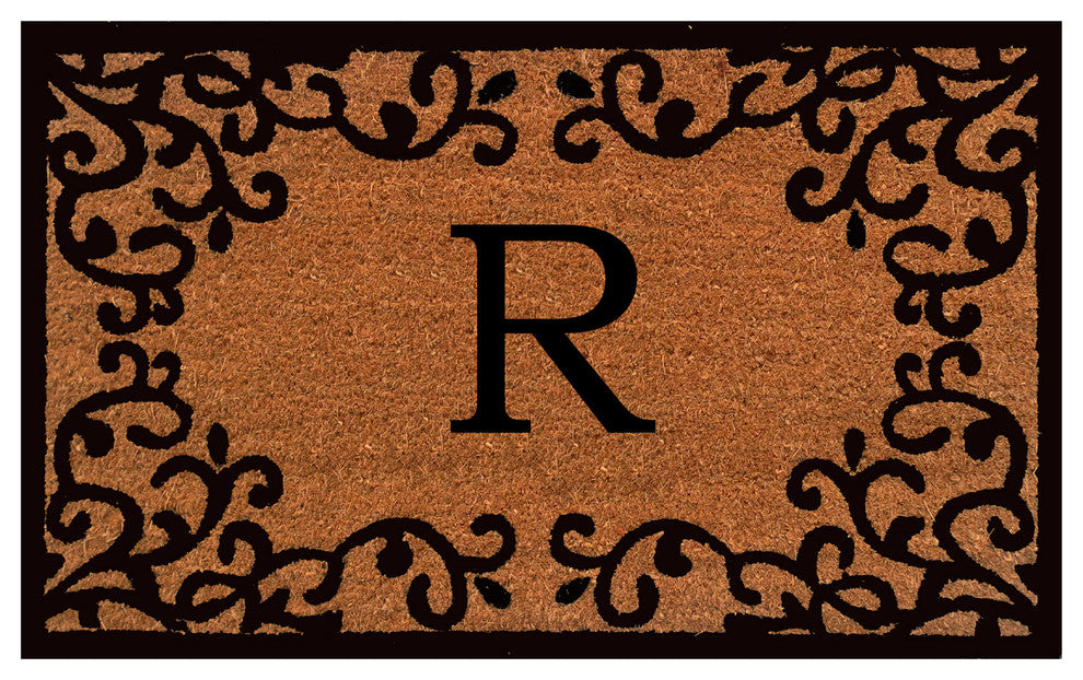 Chateaux Monogram Doormat, 18"x30", Natural, Black, Letter R