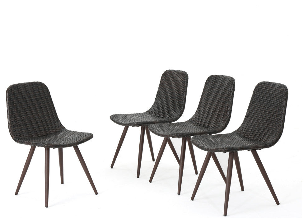 GDF Studio Gilda Outdoor Multi-Brown Wicker Dining Chairs, Set of 4