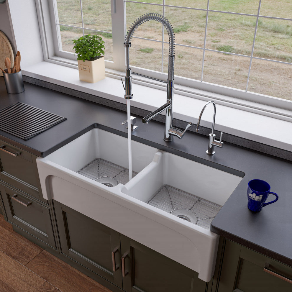 Double Spout Commercial Spring Kitchen Faucet, Polished Chrome