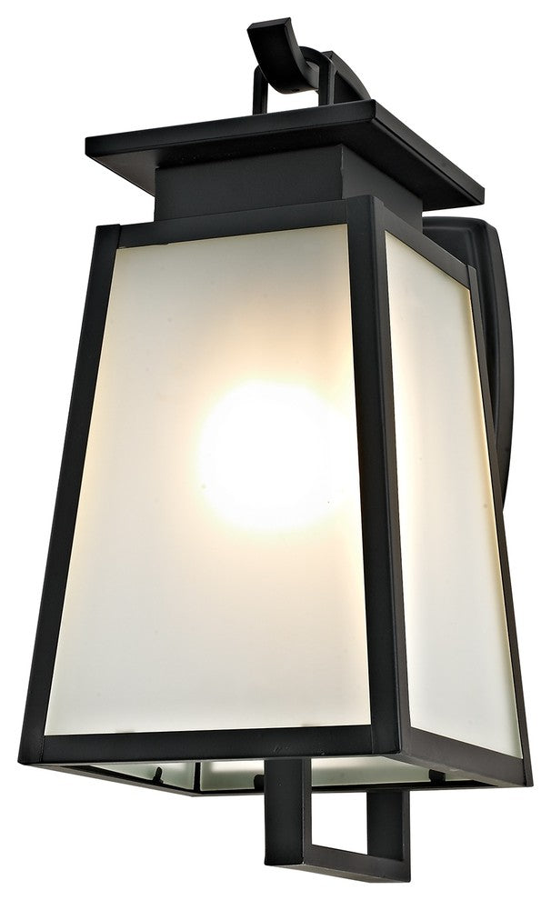 Citadel 1-Light Transitional Outdoor Wall Sconce with Frosted Glass, Black