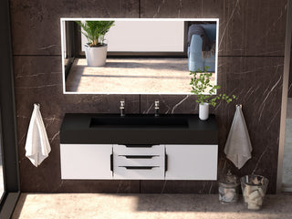 CastelloUSA Alpine 60" Wall Mounted Vanity, Base Only, White, Black Handles