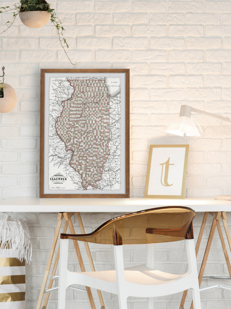 "Vintage Illinois Map" Framed Painting Print, 24x36