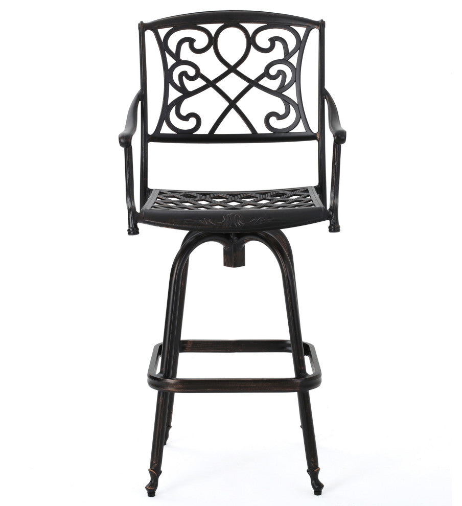 GDF Studio Paris Copper Finish Cast Aluminum Swivel Bar Stools, Set of 2