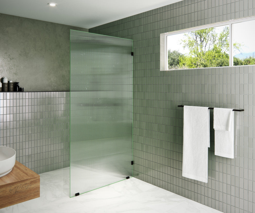 40"x78" Frameless Shower Door Single Fixed Panel Fluted, Oil Rubbed Bronze