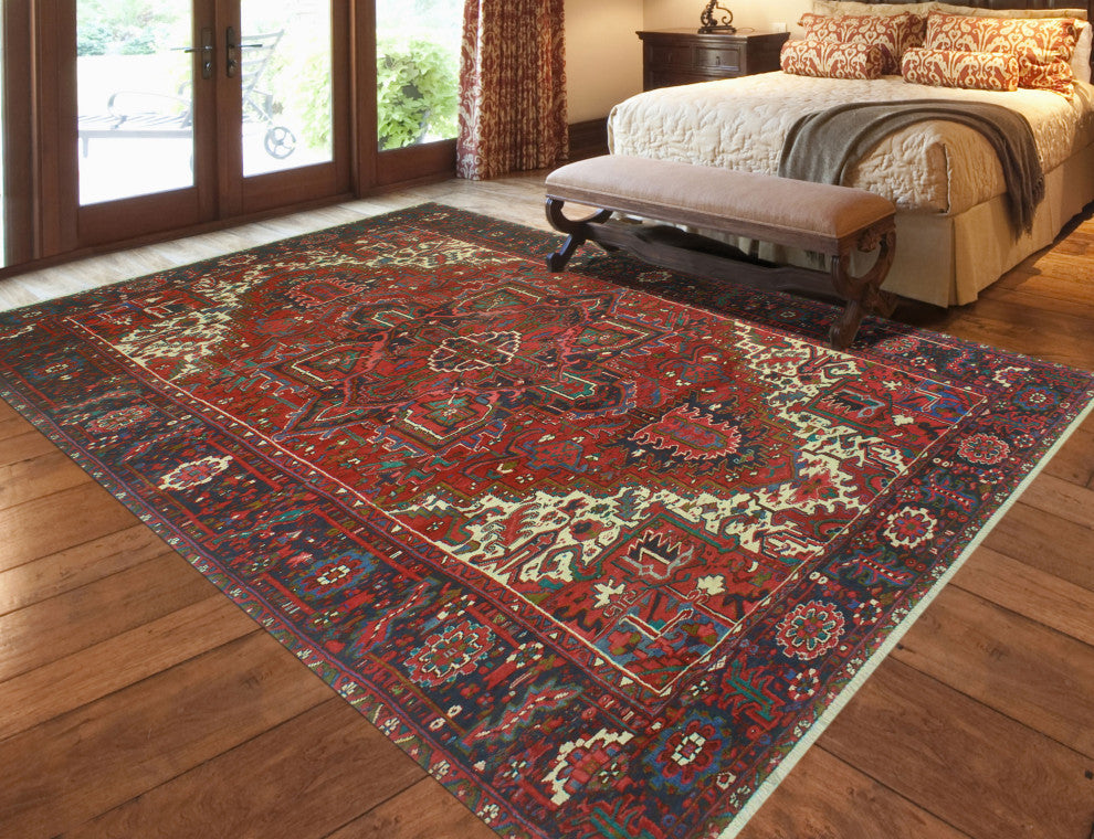 Vintage Heriz Claybour Red/Navy Rug, 7'3x12'1