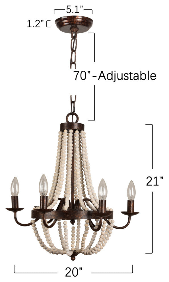 Rustic 6-Light Wood Bead Chandelier, Rustic