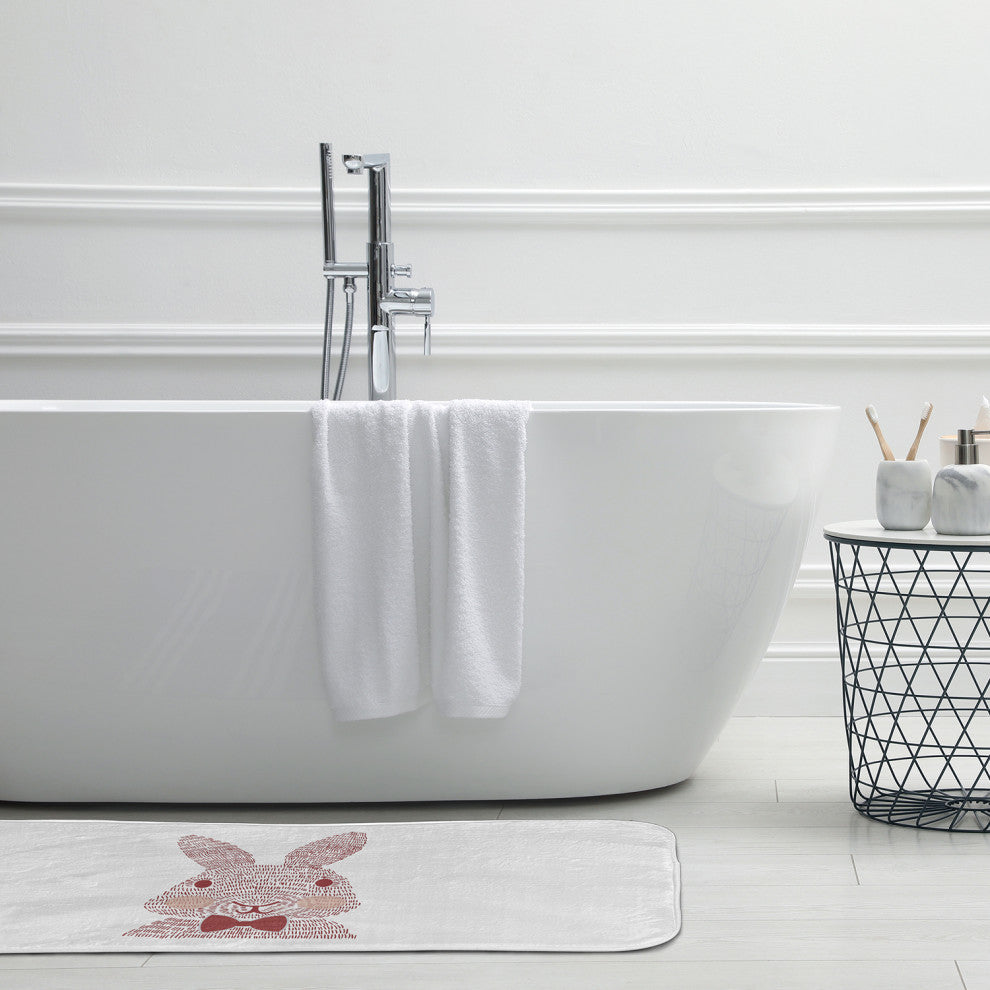 24" x 17" Monochrome Bunny Bathmat, Ligonberry Red