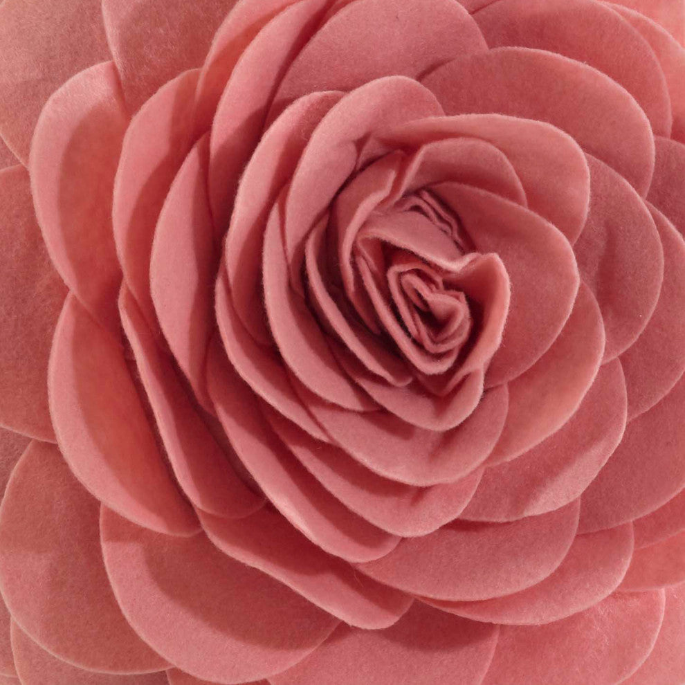Round Felt Flower Decorative Pillow, Rose, 13"x13"