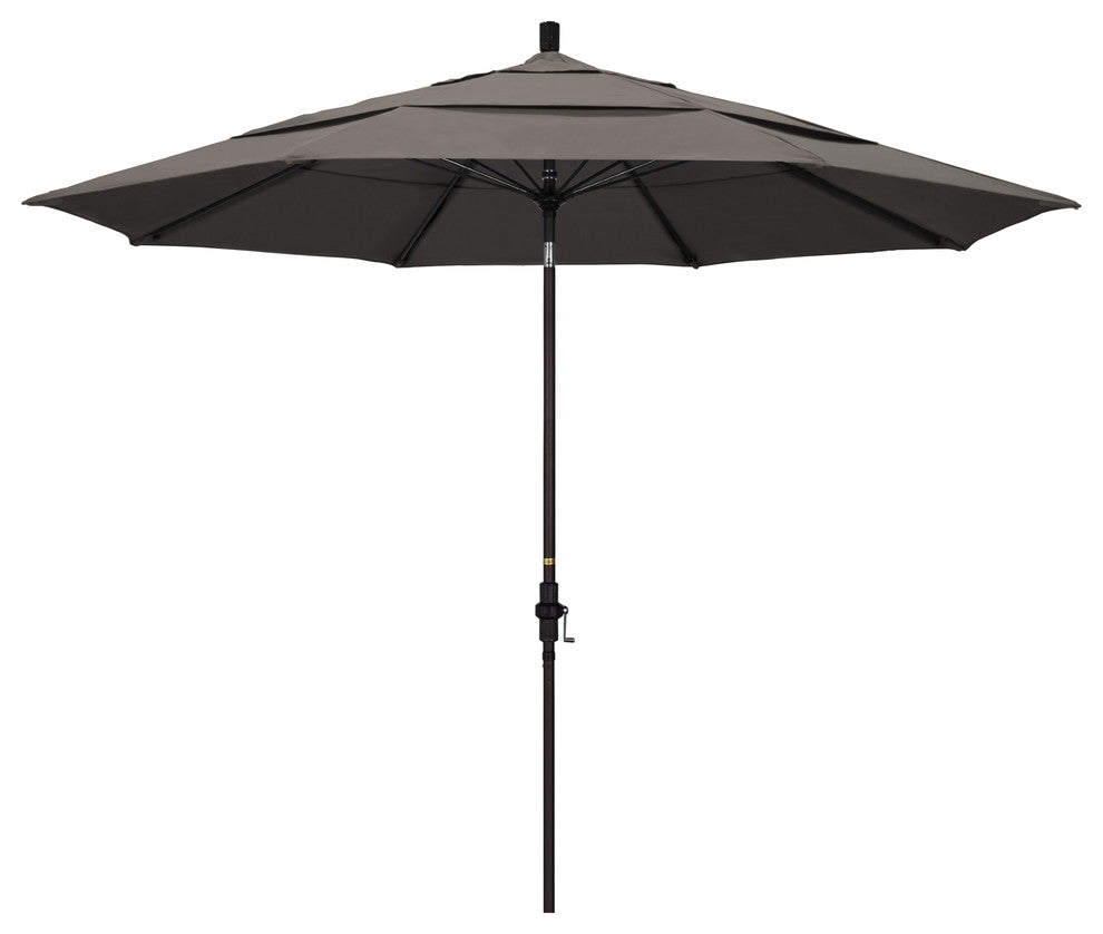 11' Bronze Collar Tilt Lift Fiberglass Rib Aluminum Umbrella, Pacifica, Taupe