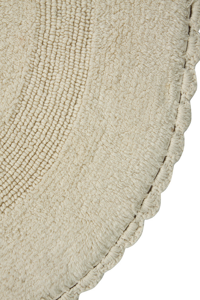 Saffron Fabs Bath Rug 36" Reversible Hand Knit Crochet Lace Border, Ivory
