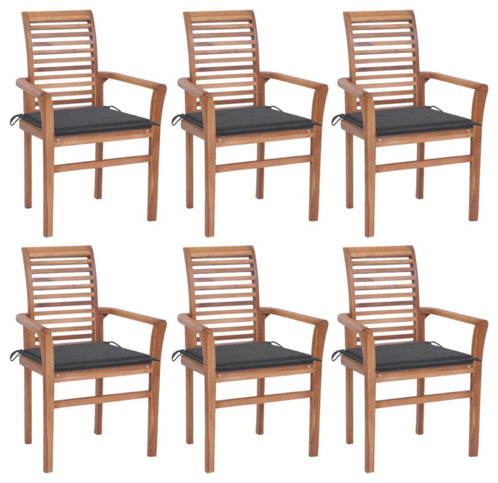 Vidaxl Dining Chairs, Set of 6, With Anthracite Cushions Solid Teak Wood
