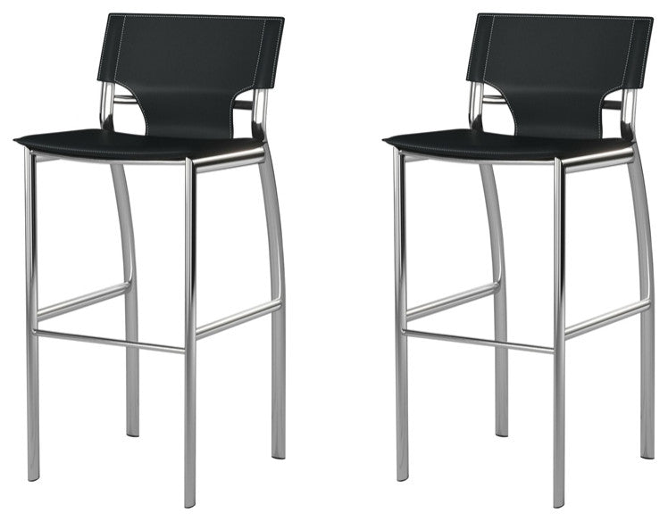 Pemberly Row Faux Leather 26" Bar Stool in Black (Set of 2)