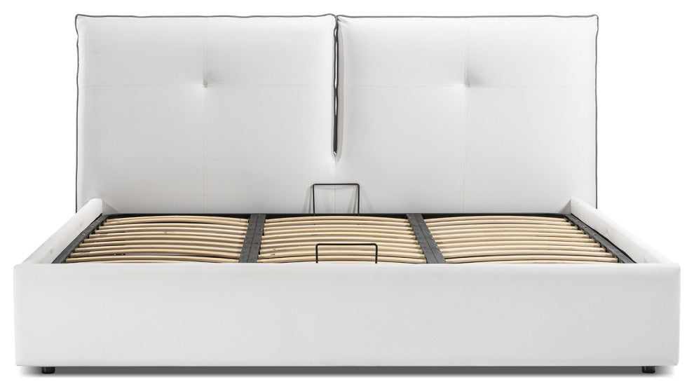 Aria King Storage Bed in White PU Leather
