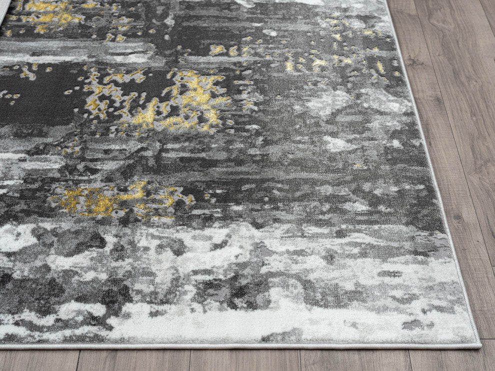 Abani Luna LUN100A Contemporary Gold and Grey Abstract Area Rug