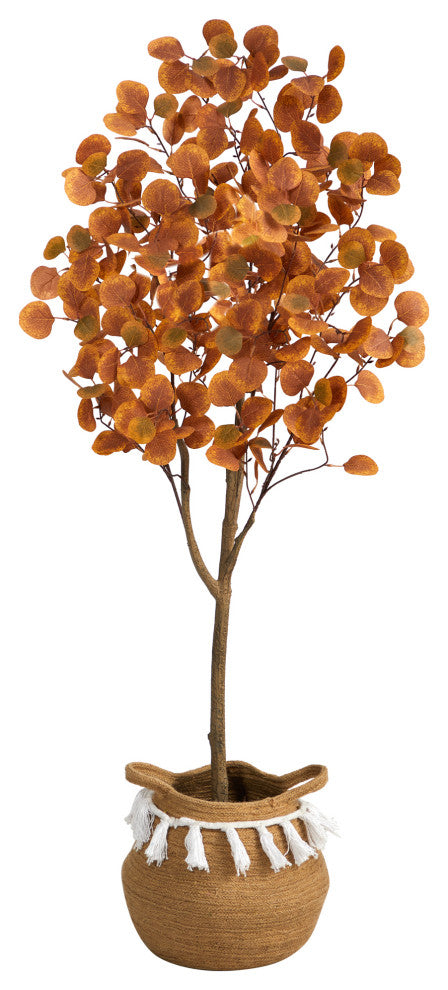 5ft. Artificial Autumn Eucalyptus Tree With Handmade Basket With Tassels