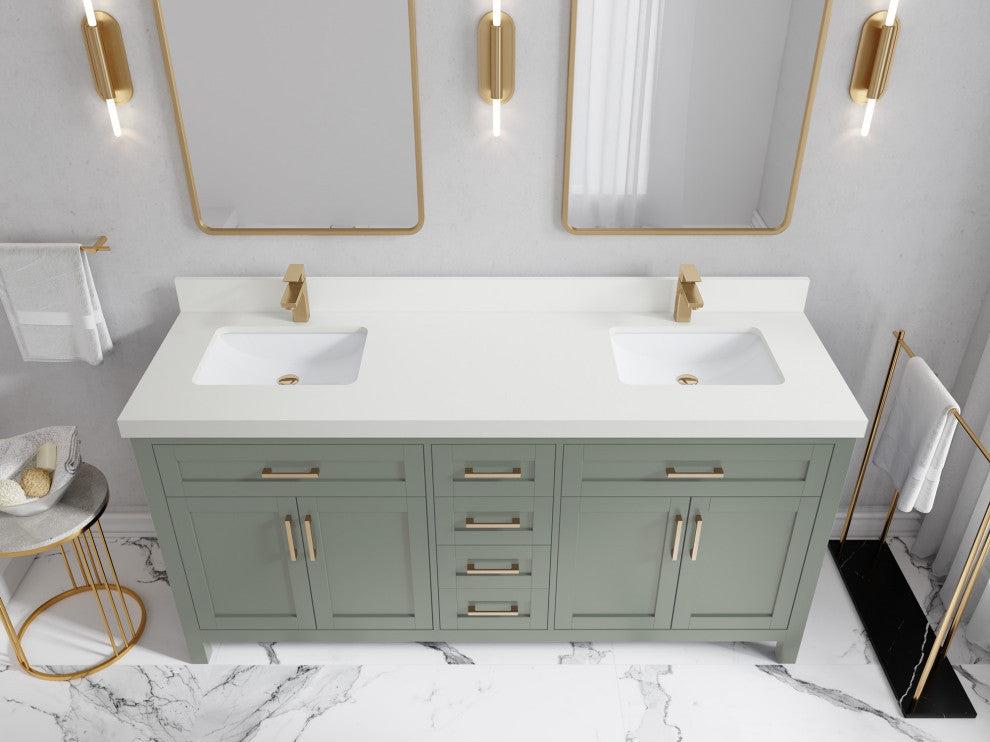 Cambridge 72" Double Sink Bath Vanity in Evergreen 2" White Quartz