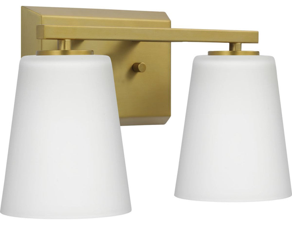 Vertex Collection Two-Light Brushed Gold Etched White Glass Bath Light