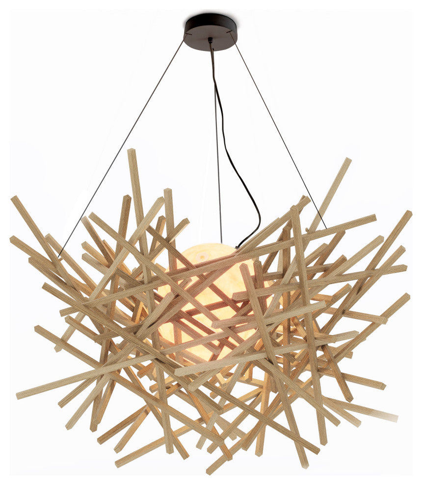 Cura LED Pendant, White Oak, Black Canopy, 2700k