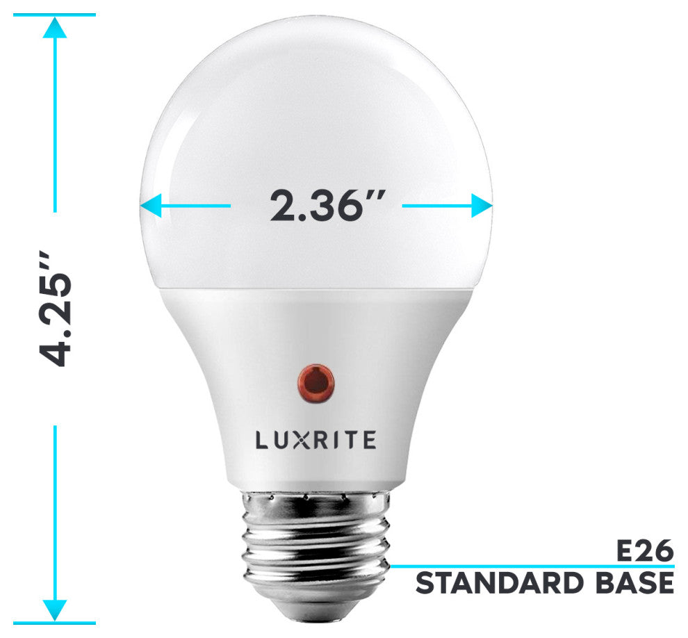 Luxrite A19 LED Dusk to Dawn Light Bulbs Damp Rated E26 Base, 3000k -  Soft Whit