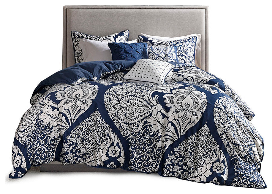 Madison Park Vienna Cotton Sateen Damask Comforter/Duvet Cover Set, Blue