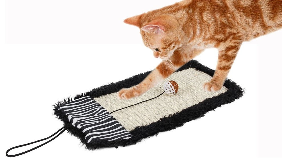 Eco-Natural Sisal And Jute Hanging Carpet Cat Scratcher With Toy, Black