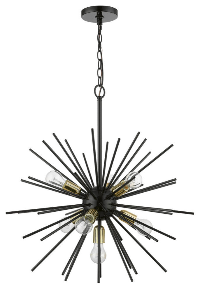 Tribeca 7 Light Shiny Black With Polished Brass Accents Pendant Chandelier
