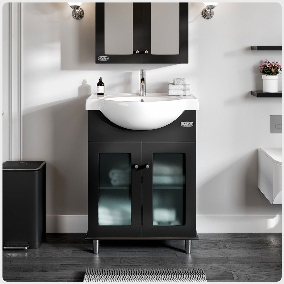 Eviva Tux 30" Espresso Transitional Bathroom Vanity Integrated Porcelain Sink
