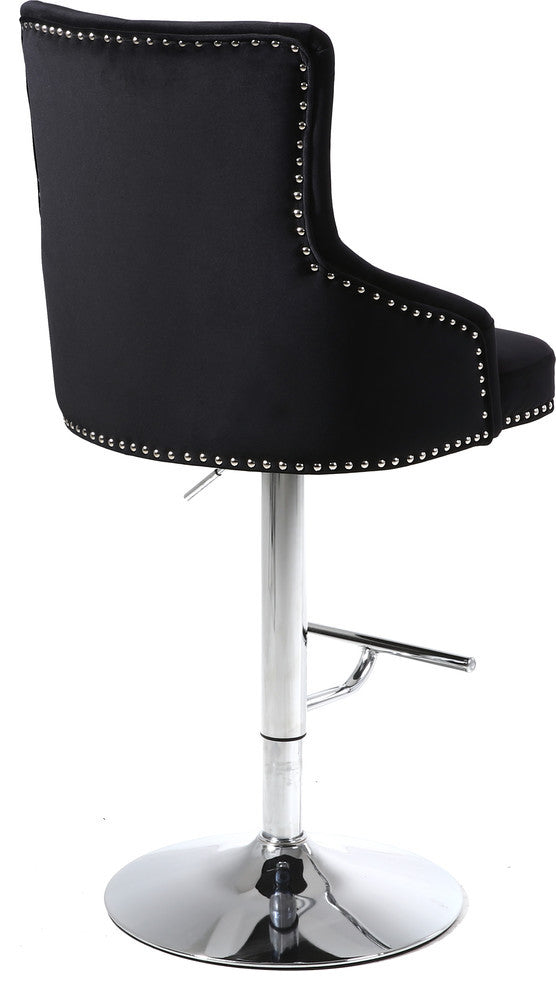 Claude Velvet Upholstered Adjustable Stool, Black, Chrome Base
