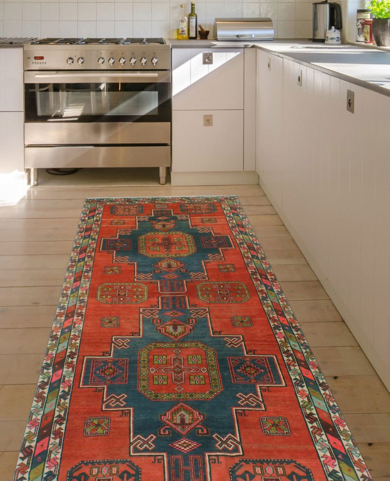 Fine Vintage Distressed Esperanz Red/Navy Runner, 4'8x10'11