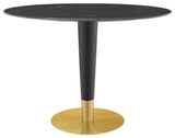 Zinque 42" Oval Artificial Marble Dining Table, Gold Black