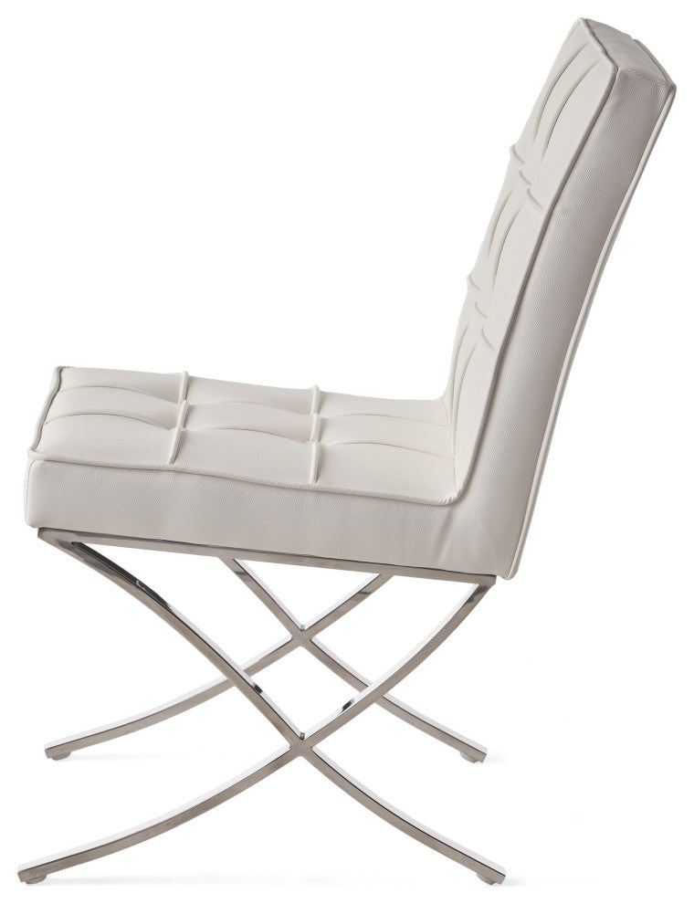 GDF Studio Pandora Modern Button Tufted Bonded Leather Dining Chairs, Set of 2, White