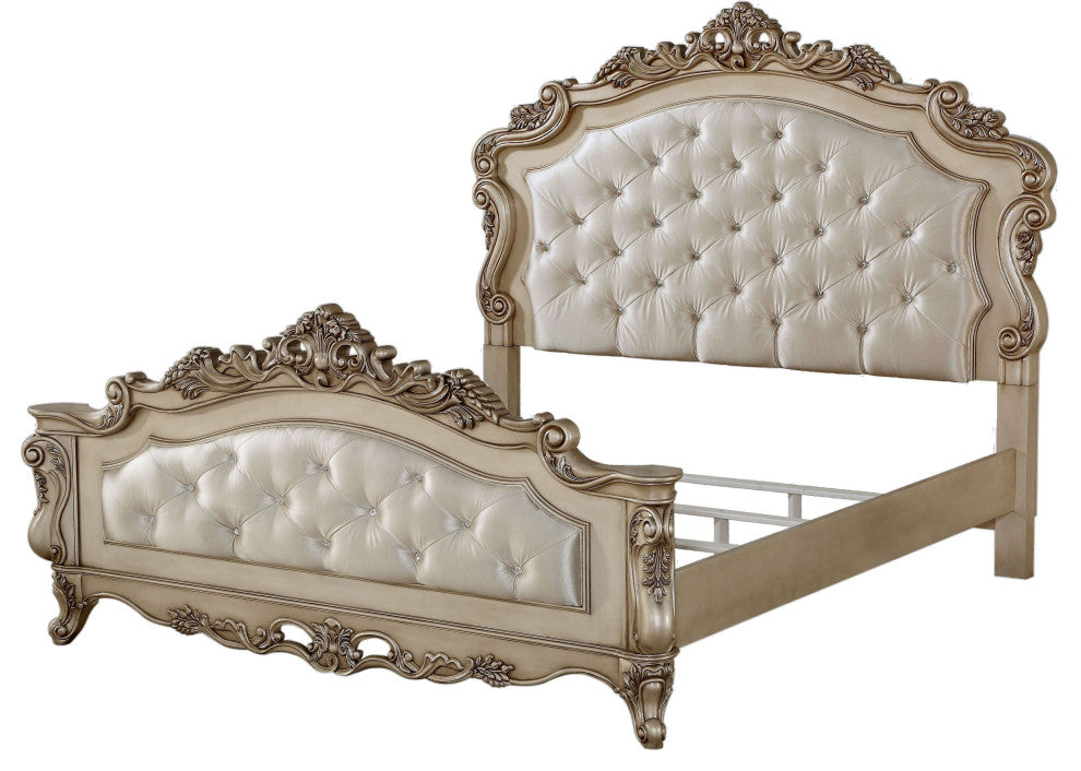 ACME Gorsedd Eastern King Bed, Fabric and Golden Ivory