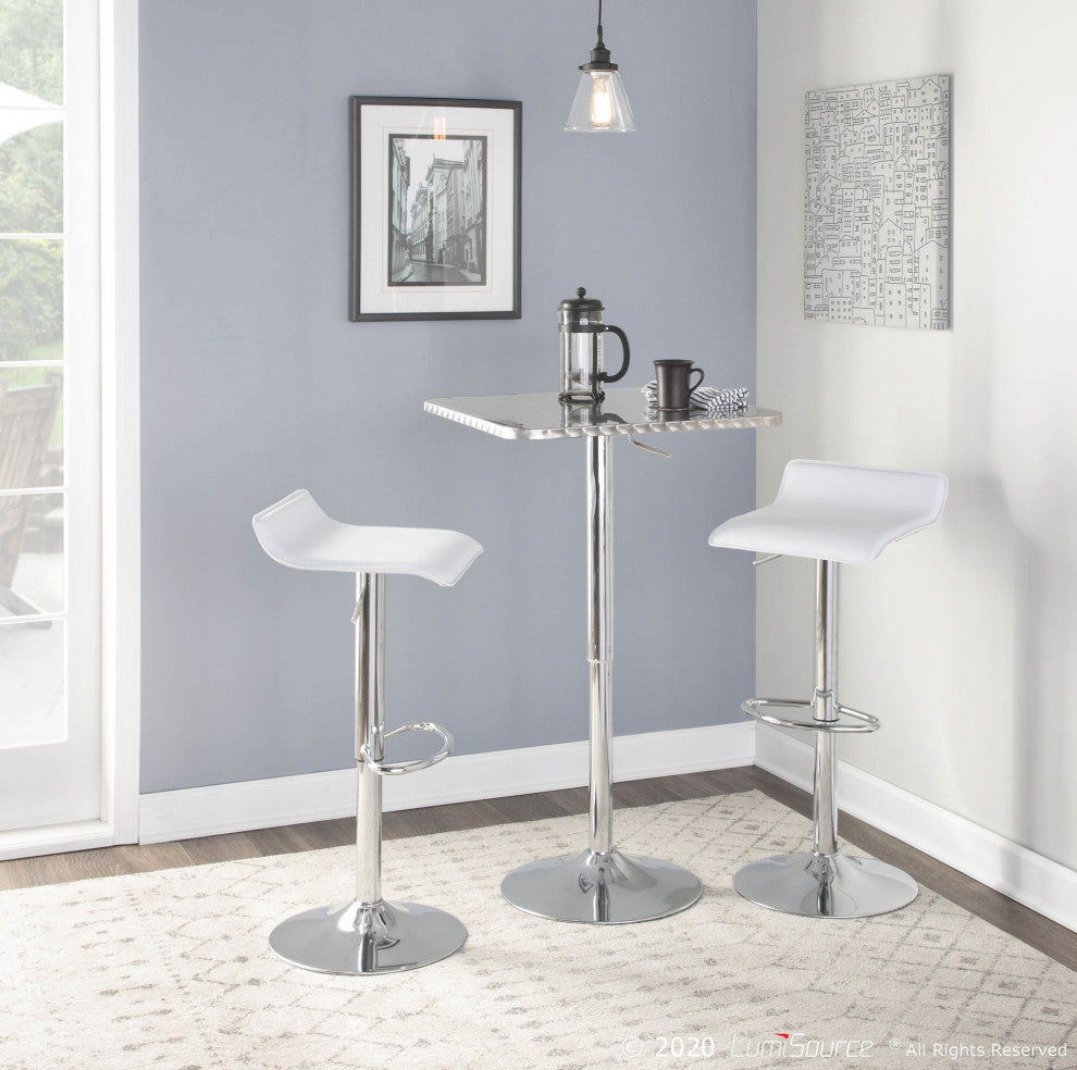 Bistro Contemporary Adjustable Square Bar Table, Silver