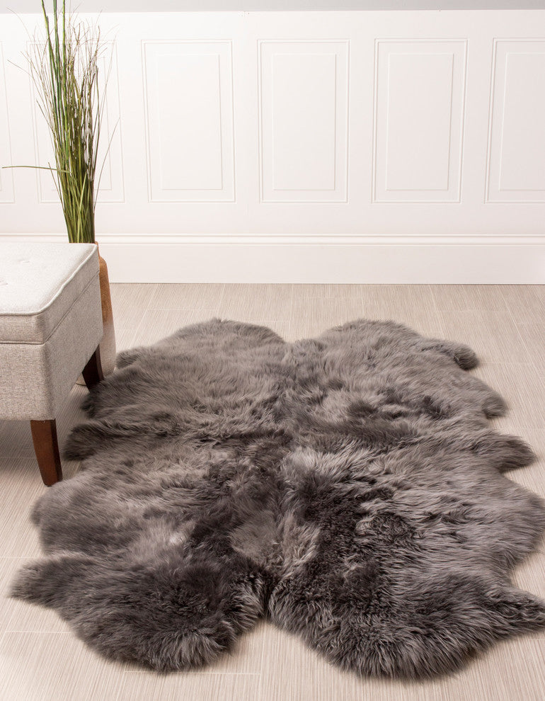 Premium New Zealand Sheepskin Area Rug, Dover Gray, 4' X 6'