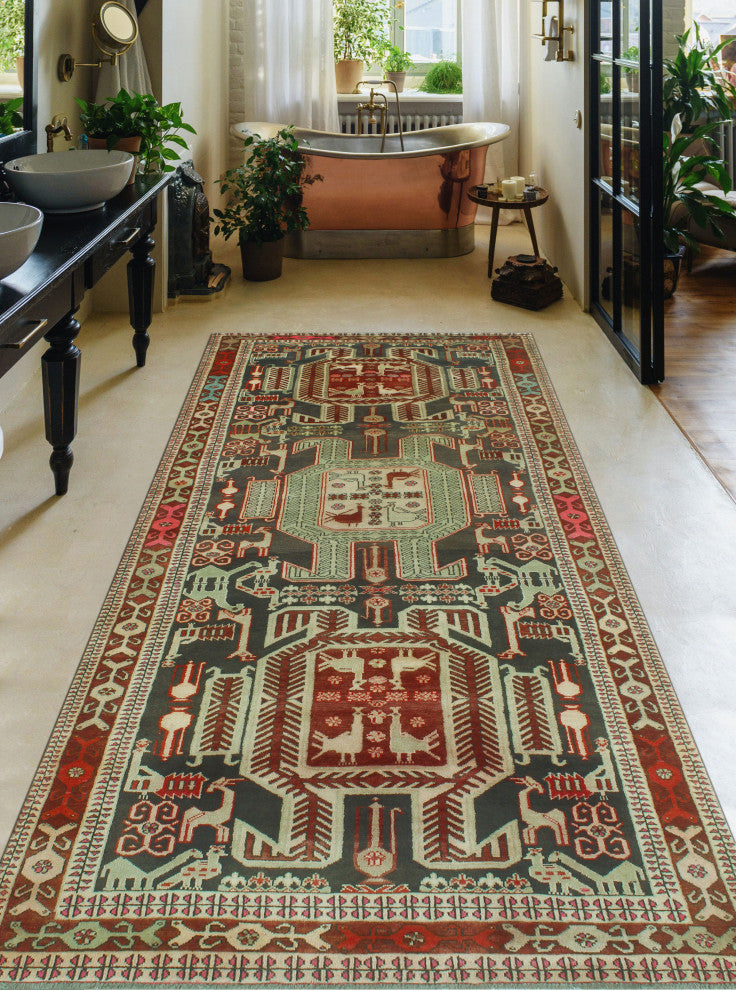 Semi-Antique Indiana Charcoal/Beige Runner, 4'11x10'6