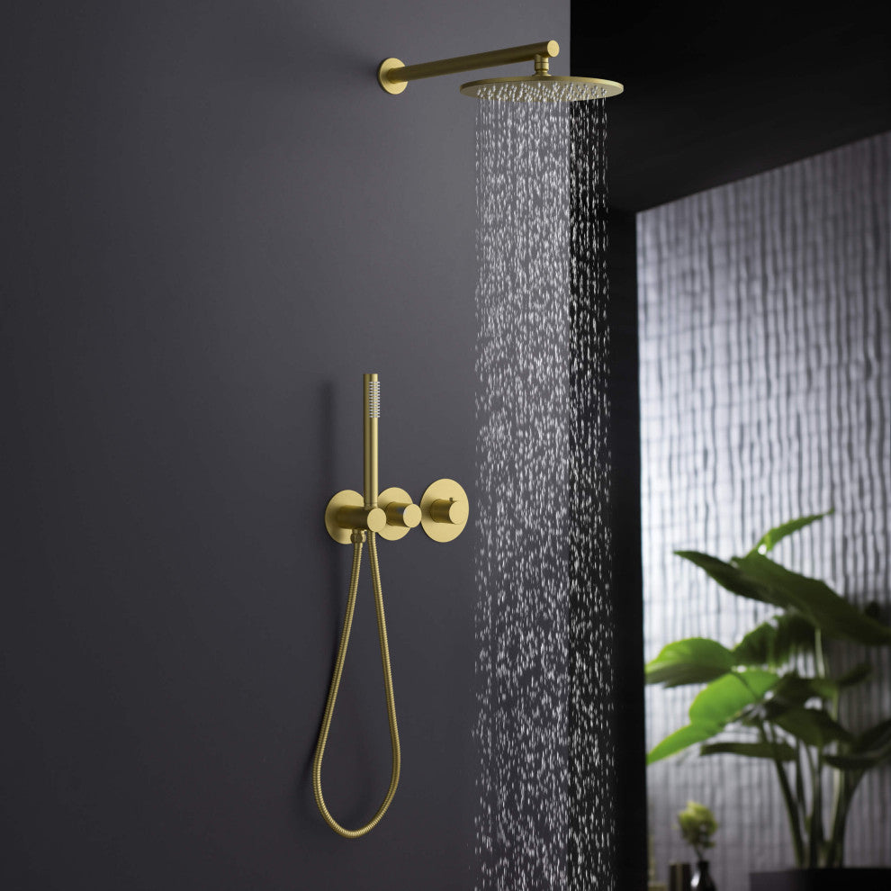 Circular 2 Function Thermostatic Shower System, Rough, Valve, Brushed Gold
